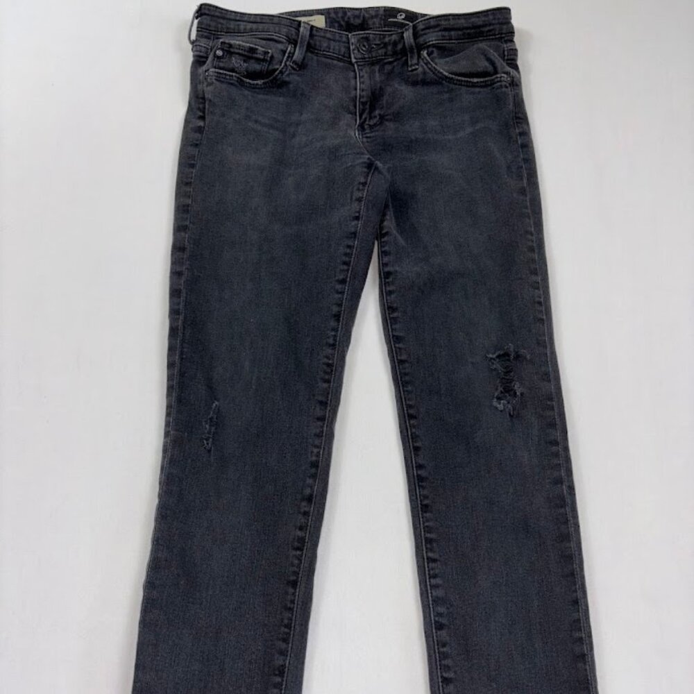 AG Adriano Goldschmied Stevie Ankle Slim Straight Distressed Jeans Black 27R